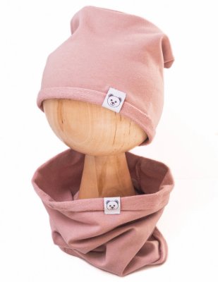 Baby Nellys Čepice s nákrčníkem bavlna, Little Bear,  pudrová