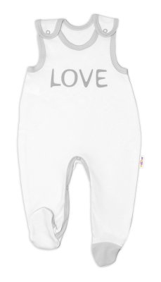 Baby Nellys Kojenecké bavlněné dupačky  Love - bílé vel.  62