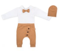 Baby Nellys 3-dílná sada Hubert, body s motýlkem, tepláčky a čepička - hnědá, vel. 98 vel.  98