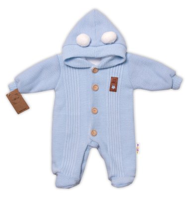 Baby Nellys Pletená kombinéza/overal LUX STAR s kožíškem - dvouvrstvá, sv. modrá, vel. 68 vel.  68