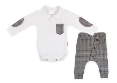 Baby Nellys 2-dílná sada Robert, body s límečkem, kalhoty Baggy - šedé kárko, vel. 80 vel.  80