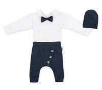Baby Nellys 3-dílná sada Hubert, body s motýlkem, tepláčky a čepička - granát, vel. 98 vel.  98