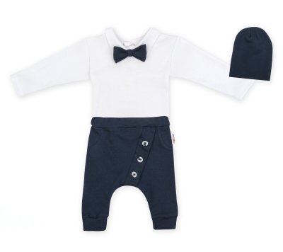 Baby Nellys 3-dílná sada Hubert, body s motýlkem, tepláčky a čepička - granát, vel. 98 vel.  98