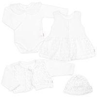 Baby Nellys Luxusní pletená sada pro holčičku na křtiny a oslavu 4D design - bílá, vel. 74 vel.  74