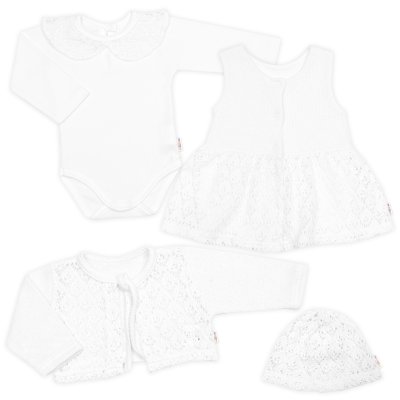 Baby Nellys Luxusní pletená sada pro holčičku na křtiny a oslavu 4D design - bílá, vel. 74 vel.  74