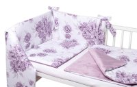 Baby Nellys 3-dílná sada Mantinel s povlečením, bavlna/velvet, Plameňák - švestkový