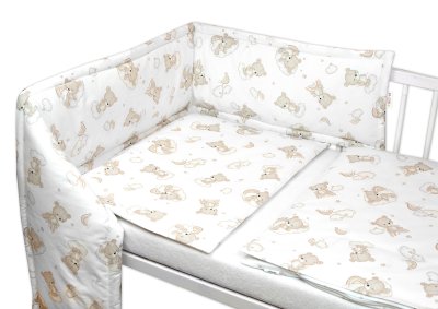 Baby Nellys Sada do postýlky Mantinel s povlečením, 3D sada - Malý Medvídek, bílá/béžová