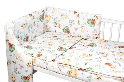 Baby Nellys Mantinel s povlečením Premium, 3D sada, Včelky a Berušky - bílá, 120x90cm