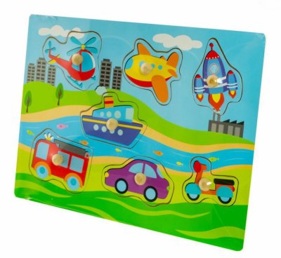 TULIMI Dřevěné zábavné puzzle vkládací, 30 x 22,5 cm - Dopravní prostředky TULIMI Dřevěné zábavné puzzle vkládací, 30 x 22,5 cm - Dopravní prostředky