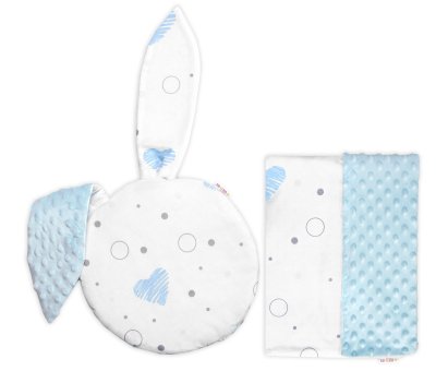 Baby Nellys Sada do kočárku s oušky 2D, minky/bavlna, I love Boy , modrá/bílá