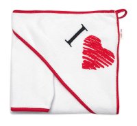 Baby Nellys Dětská osuška s kapucí + žínka I love, , roz. 80 x 80 cm-bílo/červená