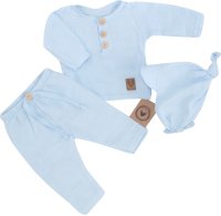 Z&Z Mušelínové triko dl. rukáv, kalhoty + šátek uzlík, 3D sada, , modrá