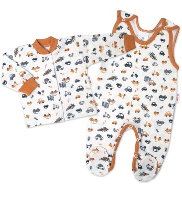 Baby Nellys 2D sada, dupačky s košilkou Car, bavlna, smetanové, vel.56