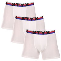 Styx 3PACK pánské boxerky long sportovní guma bílé trikolóra (3U2061) L