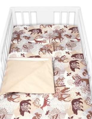 Baby Nellys Mantinel s povlečením, 3dílná sada Wild animals, hnědé, 135x100 cm