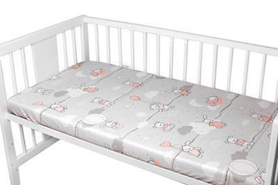 Baby Nellys Prostěradlo do postýlky 140x70cm, bavlna Premium, Good night Animals GIRL, šedé