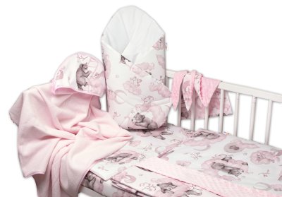Baby Nellys 6D sada do postýlky + MAZLÍK, 135x100 Zvířátka na mráčku,růžová