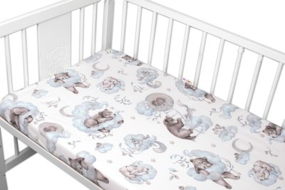 Baby Nellys 6D sada do postýlky + MAZLÍK, 135x100 Zvířátka na mráčku, modrá