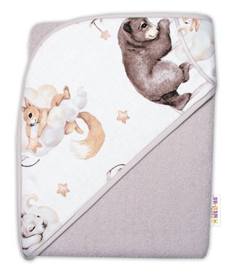 Baby Nellys 6D sada do postýlky + MAZLÍK, 120x90 Zvířátka na mráčku, béžová