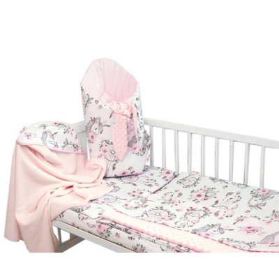 Baby Nellys 6D sada do postýlky + MAZLÍK, 120x90 Sny Jednorožce, růžová