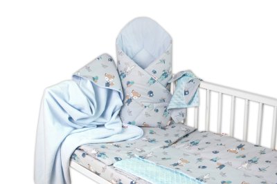 Baby Nellys 6D sada do postýlky + MAZLÍK, 120x90 Liška a zajíc, modrá