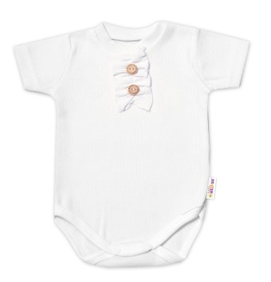 Baby Nellys Kojenecké žebrované body s knoflíčky kr. rukáv, Girl - bílé, vel. 86
