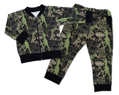 G-baby Stylová bavlněná tepláková souprava ,  Dino - khaki/černá, vel. 86