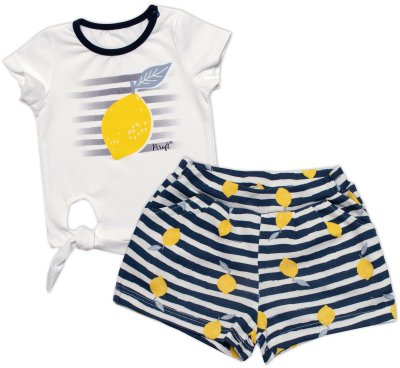 Mrofi Dívčí triko+kraťasy 2D sada, Citrónky, , bílá/modrá, vel. 74