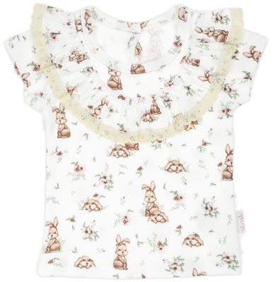 Nicol Tričko bavlna, krátký rukáv s volánky, , Bunny - krémové, vel. 122