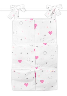 Baby Nellys Kapsář na postýlku 6 kapes , I love Girl, růžový/bílý