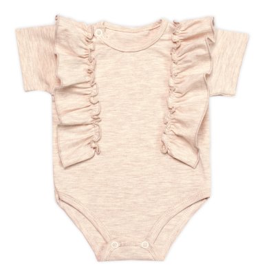 Mrofi Body kr. rukáv s volánkem, bavlna, zapínání vzadu, Emily , béžový melírek