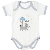 MBaby Bavlněné body s krátkým rukávem, Slůně Hello, bílo/šedé, vel. 86
