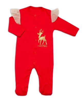 Mamatti Kojenecký bavlněný overálek s volánky Vánoce, červený
