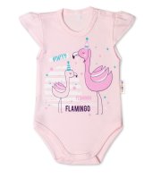 Baby Nellys Bavlněné kojenecké body, kr. rukáv, Flamingo - sv. růžové