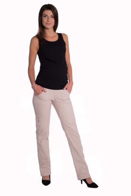 Be MaaMaa Bavlněné, těhotenské kalhoty s kapsami - béžové