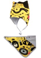 Bexa Čepice dvouvrstvá na zavazování + šátek, Zvířátka, - hořčicová