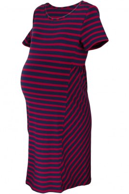 Be MaaMaa Těhotenské proužkované šaty s kr. rukávem - granát/bordo, vel. L