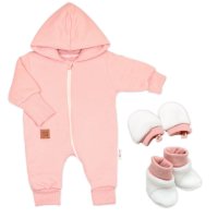 Baby Nellys 3D sada Nature, overal, botky, rukavičky - korálová, vel. 68