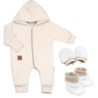 Baby Nellys 3D sada Nature, overal, botky, rukavičky - sv. béžový, vel. 74