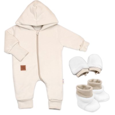 Baby Nellys 3D sada Nature, overal, botky, rukavičky - sv. béžový, vel. 74