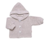 Baby Nellys Pletený svetřík s kapucí a knoflíčky Made with Love, béžový melírek