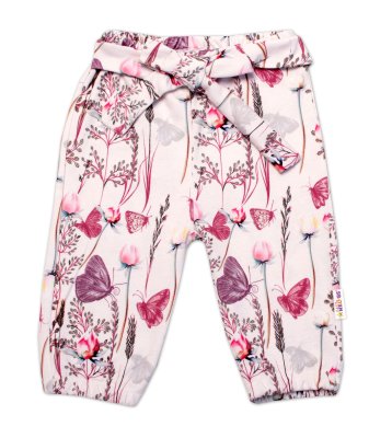 Baby Nellys Tepláčky s ozdobným páskem Motýlci - růžová vel.  74