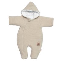 Baby Nellys Zimní pletená kombinézka/overálek s kapucí, capuccino, vel. 62