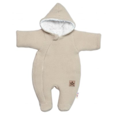 Baby Nellys Zimní pletená kombinézka/overálek s kapucí, capuccino, vel. 62