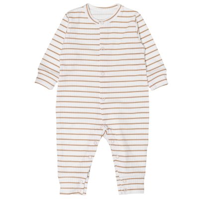 Kojenecký overálek, pyžámko bez šlapek, bavlna Proužek, béžový, vel. 62