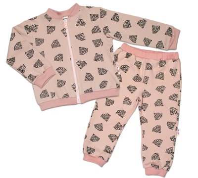 Baby Nellys Bavlněná tepláková souprava ® - Diamant, pudrová, vel. 62 vel. 62