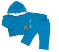 Baby Nellys Dětská tepláková souprava s kapucí a oušky, petrolejová, vel. 80 vel. 80