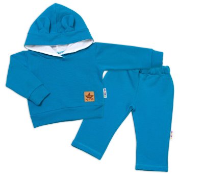 Baby Nellys Dětská tepláková souprava s kapucí a oušky, petrolejová, vel. 80 vel. 80