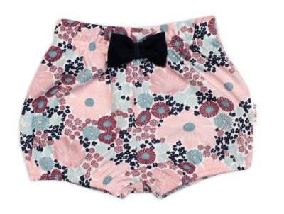 Baby Nellys Kraťásky s mašličkou , Blooming Flowers, bavlna, růžové, vel. 104 vel. 104