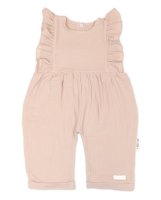 Baby Nellys Letní mušelínový overálek pro holčičky s volánkem Star - béžový, vel. 104